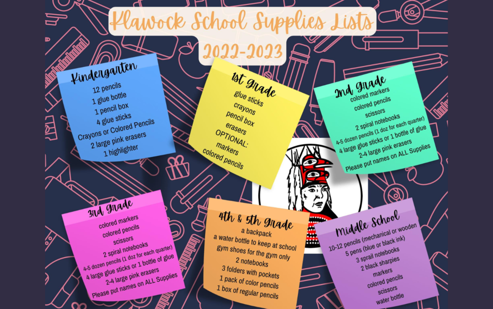 Klawock School Supplies lists 2022-2023 All supplies listed in body of the news. 