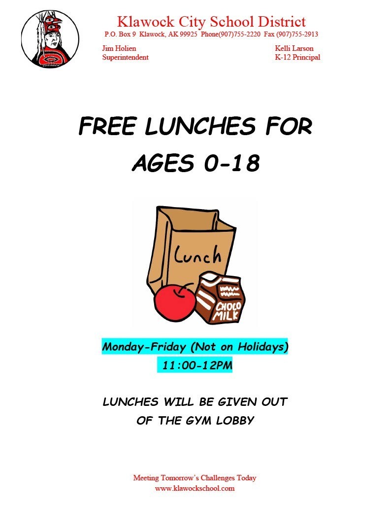 Free Lunch Age 0-18 M-F (No Holidays) 11 am - 12 pm Pick up at gym lobby