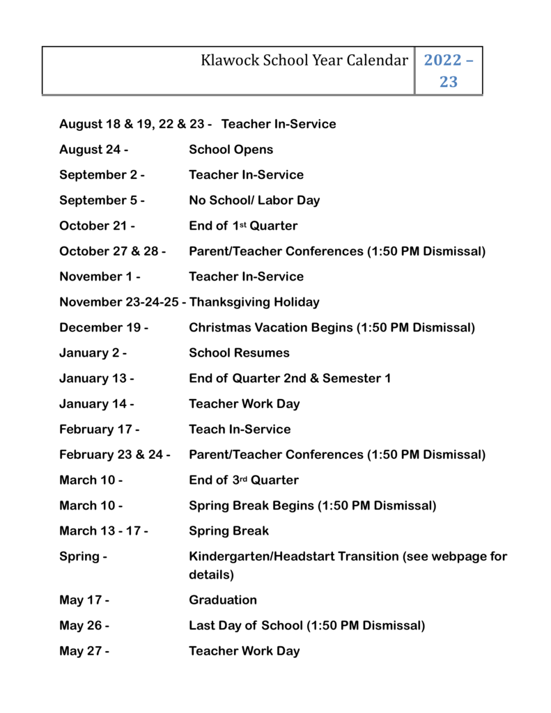 this is KCSD year at a glance with important dates